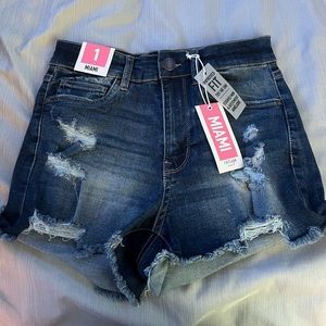 Brand New Dark Denim Ripped Jean Shorts